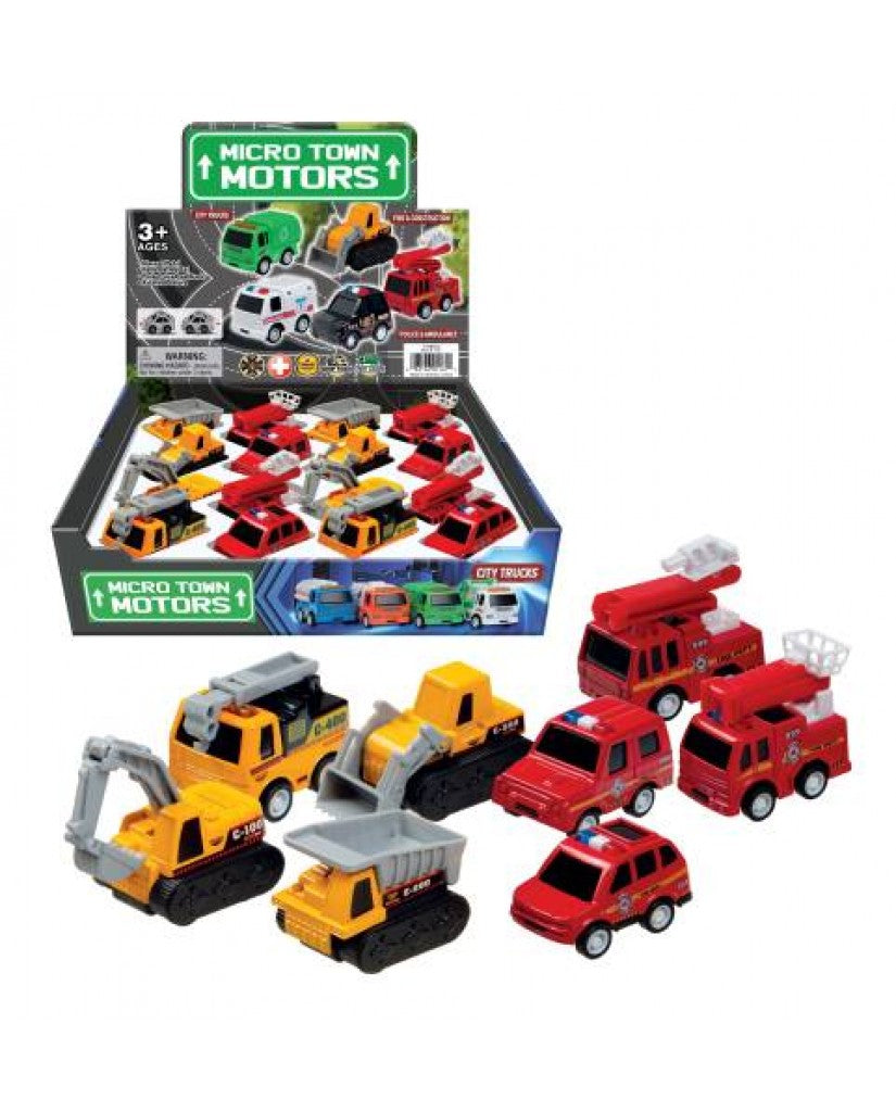 Micro Town Motors - Die Cast Cars - 2" Fire & Construction - Full 16 Car Pack |  | Safari Ltd®