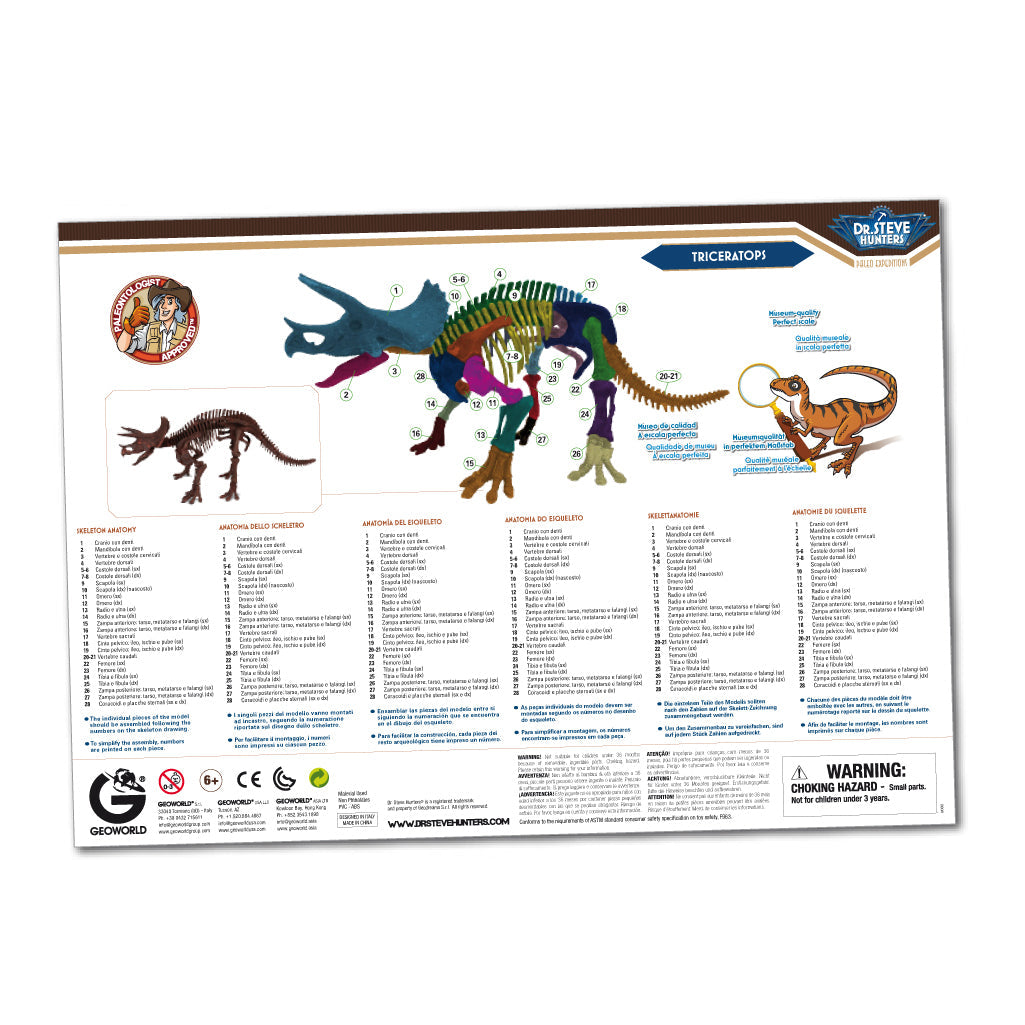 Dr. Steve Hunters GEOWorld Paleo Expedition Triceratops Replica Skeleton Kit - 28 pieces |  | Safari Ltd®