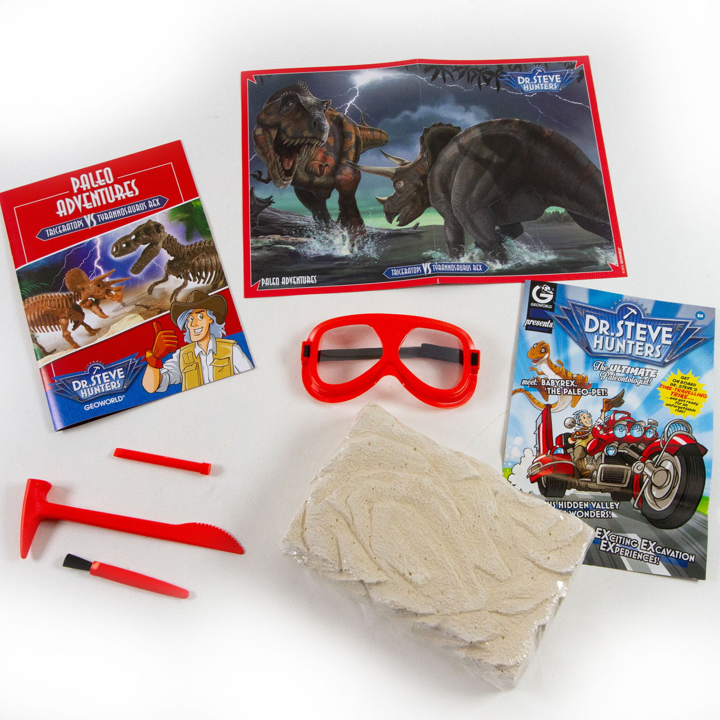 Dr. Steve Hunters GEOWorld Paleo Adventures Excavation Kit  T-Rex vs. Triceratops - 12 pieces |  | Safari Ltd®