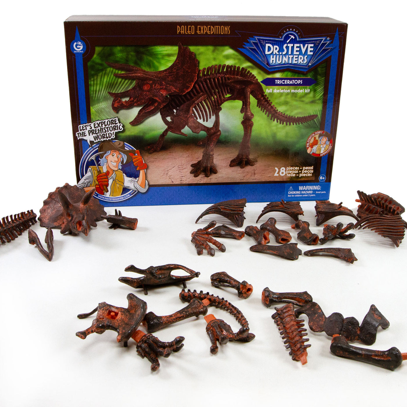 Dr. Steve Hunters GEOWorld Paleo Expedition Triceratops Replica Skeleton Kit - 28 pieces |  | Safari Ltd®