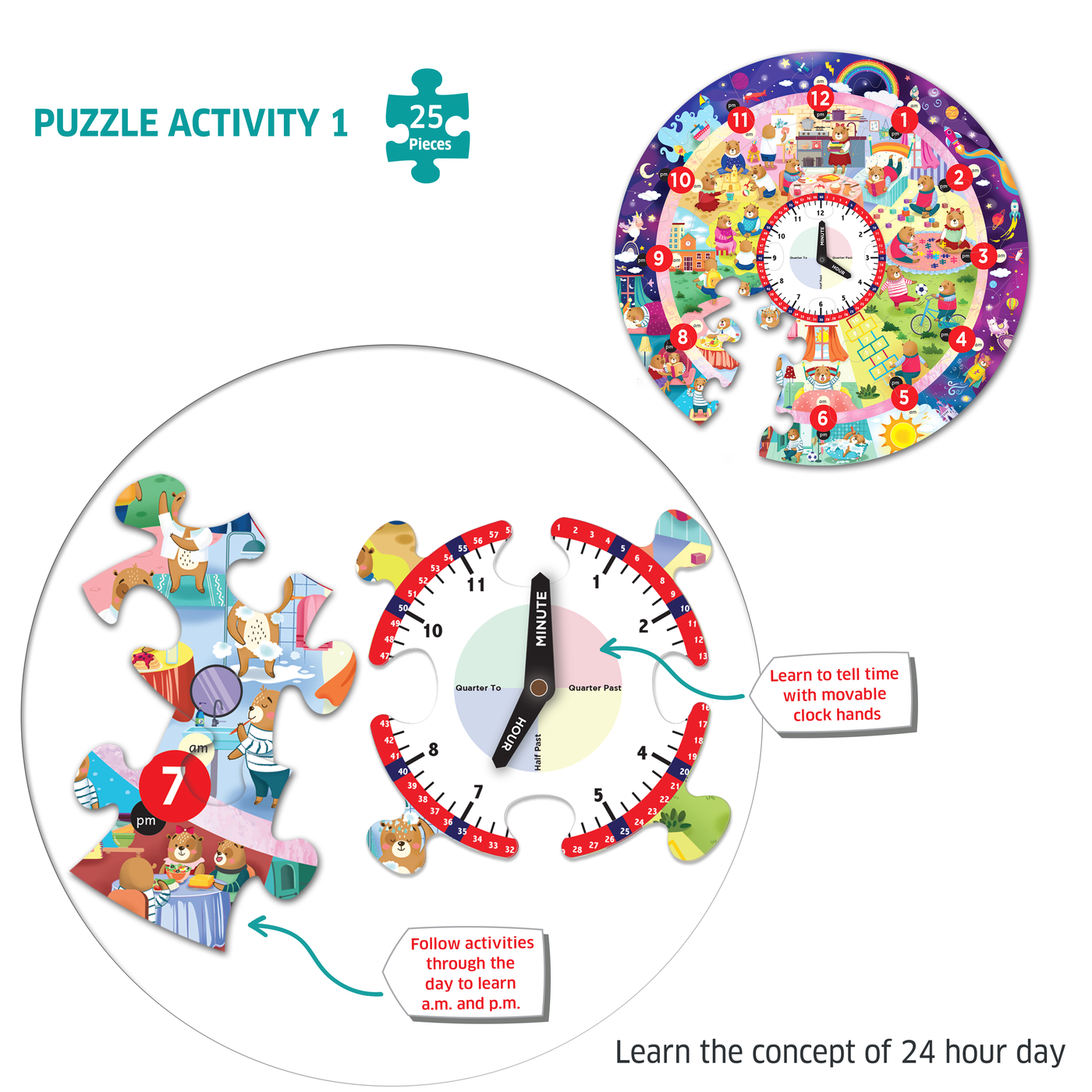 Chalk & Chuckles Busy Bear's Tell the Time Puzzle