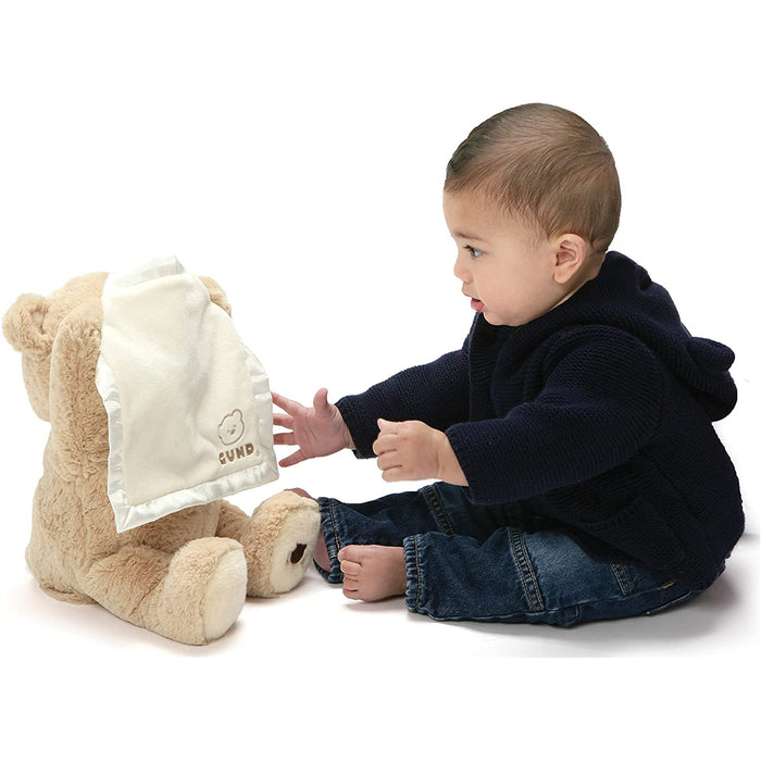BACK IN STOCK: Peek-A-Boo Bear 🧸 Press the Bear's foot and he comes alive  to play an interactive game of Peek a Boo! This super soft teddy bear  will