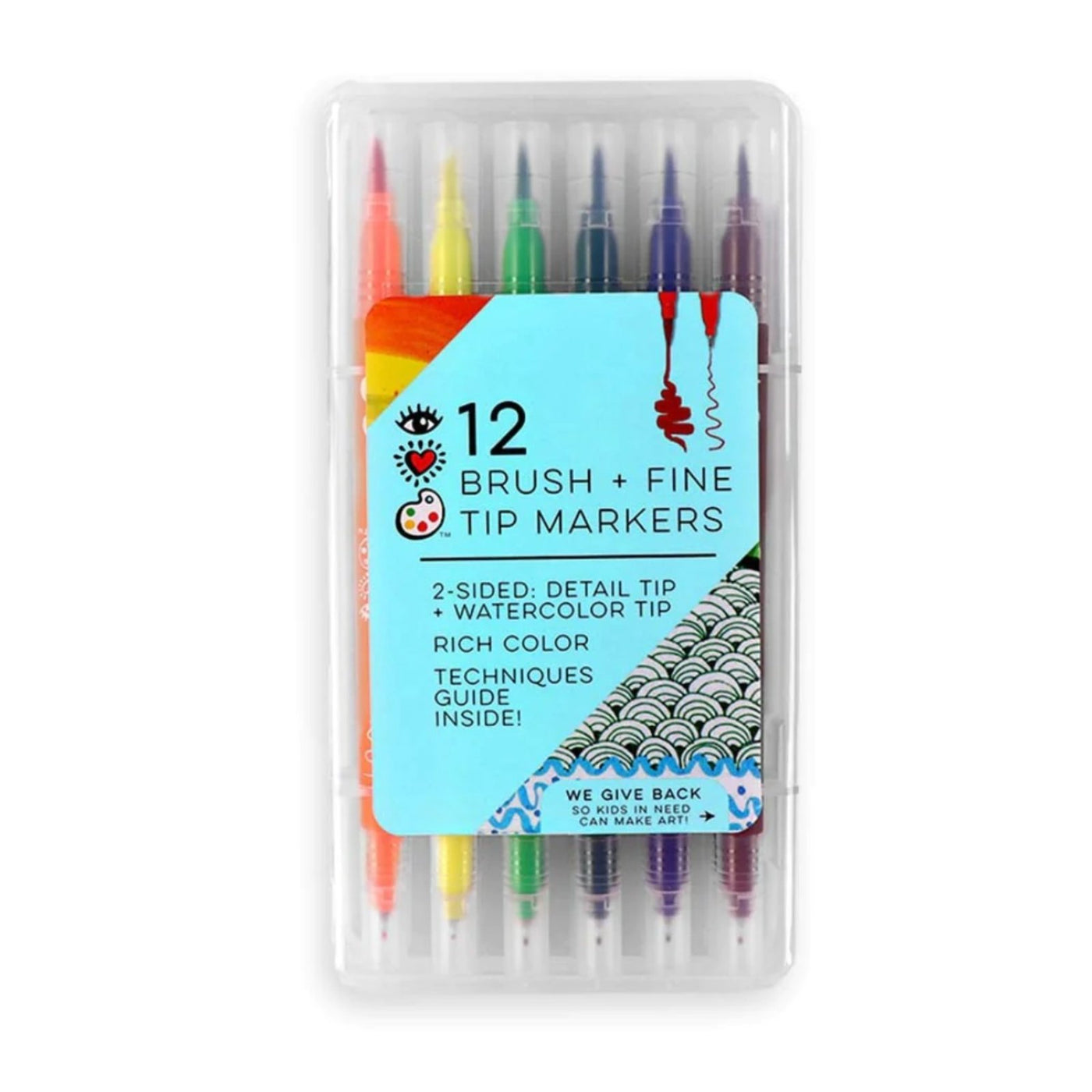 iHeartArt 12 Brush Tip + Fine Tip Markers | Bright Stripes | Safari Ltd®