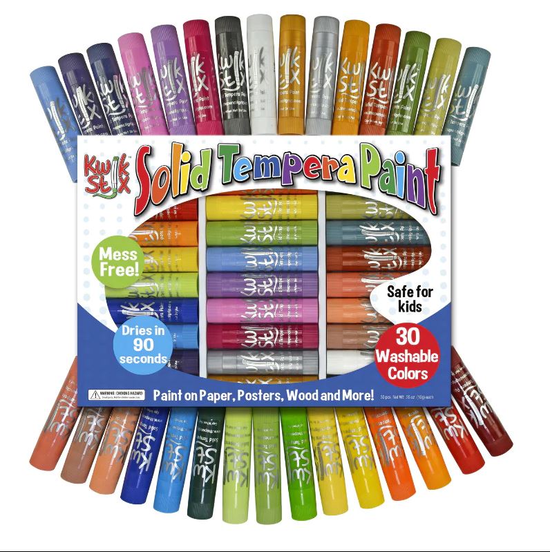 Solid Tempera Paint Sticks, 30 Pack, Fast Drying, No Brush or Water Needed, Washable, 30 Assorted Colors, 12 Classic/12 Metallic/6 Neon, by Better